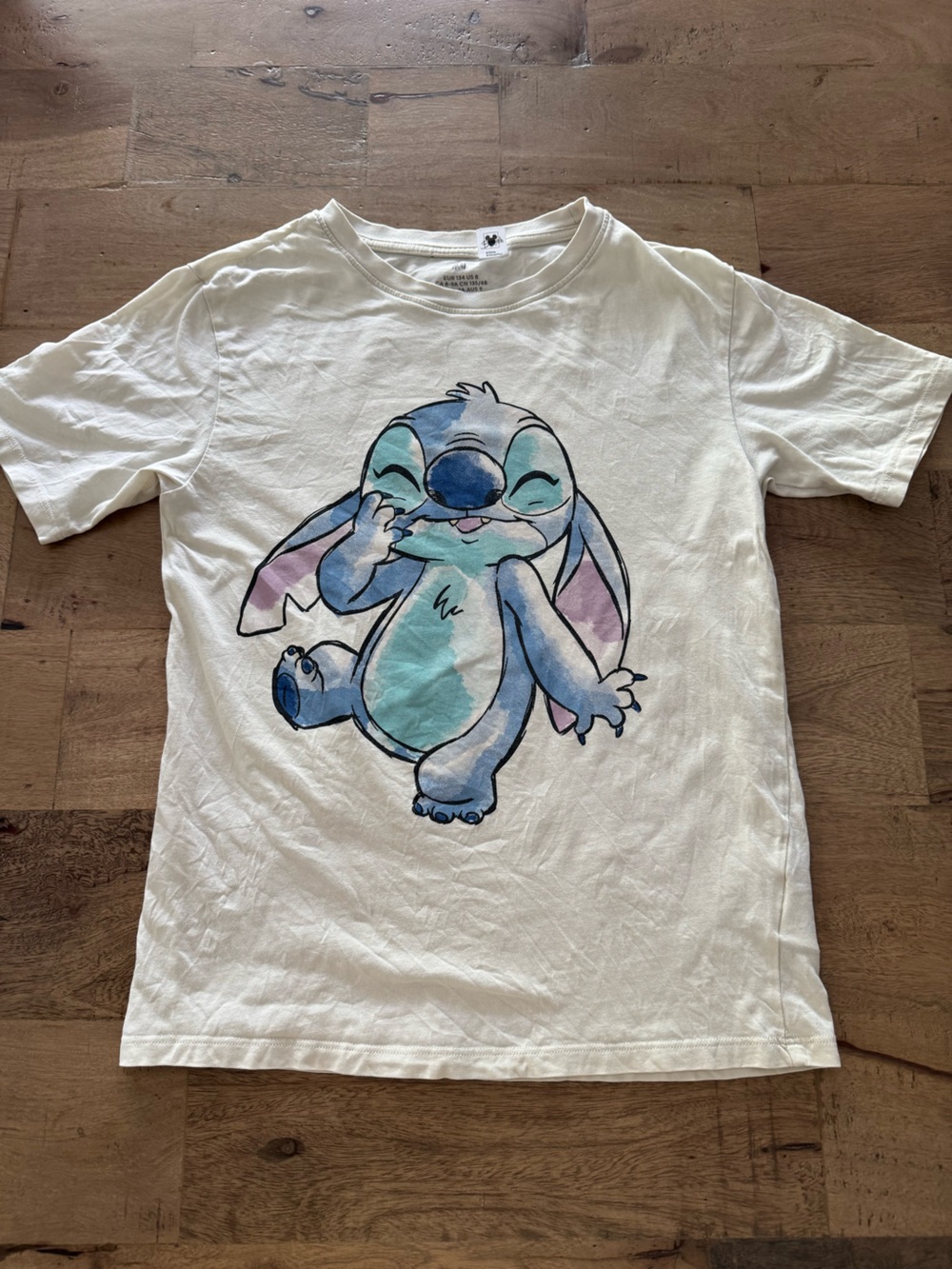 H&M X Disney White Tee Blue Purple Stitch Graphic sz 8-9 years